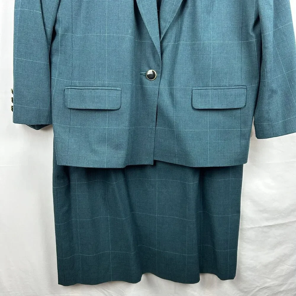 Worthington Teal Plaid Skirt Suit Set
